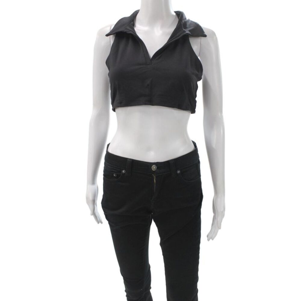 Alo Womens Cropped Collared Tank Black Sleeveless Athleisure Size L